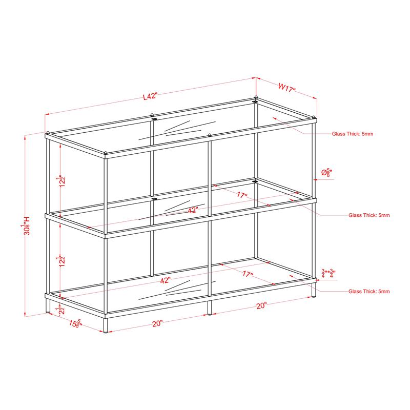 Bowery Hill Tempered Glass Red Console Table Rectangular Contemporary 42