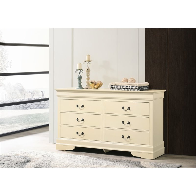 Bowery Hill Traditional 6 Dovetailed Drawers Dresser in Beige