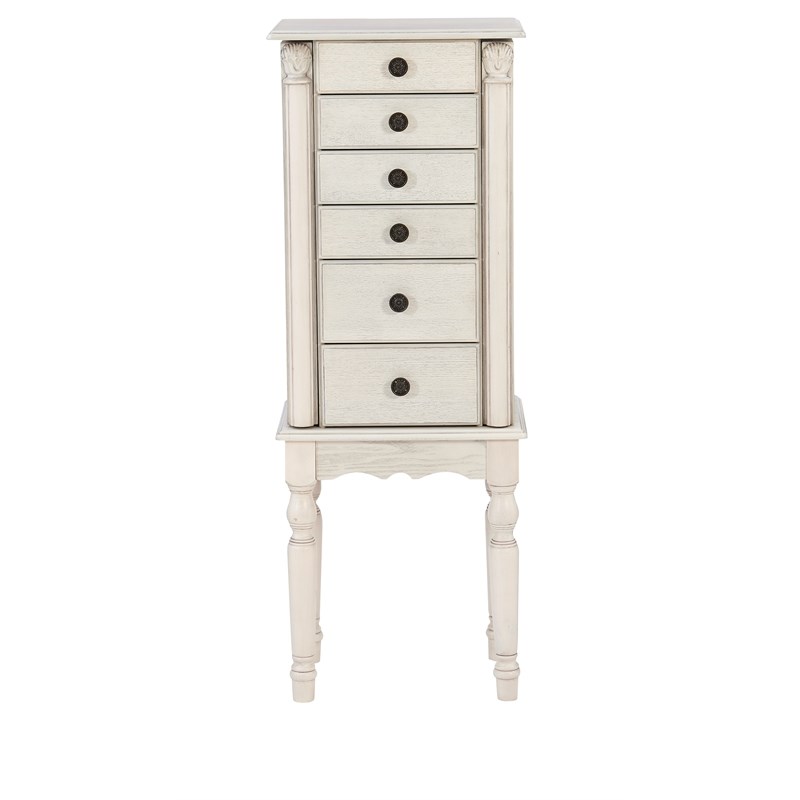 Bowery Hill Transitional Wood Jewelry Armoire in Off White Finish