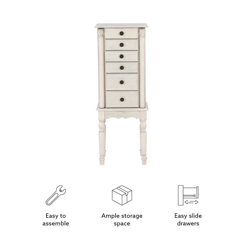 Bowery Hill Transitional Wood Jewelry Armoire in Off White Finish