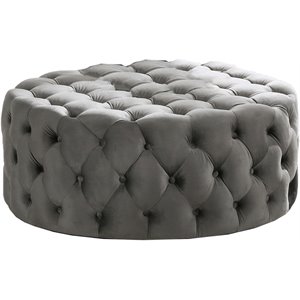 Bowery Hill Transitional 40&quot Round Velvet Fabric Ottoman in Gray