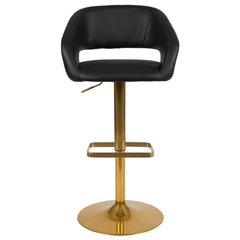 Bowery Hill Faux Leather Mid Back Adjustable Bar Stool in Black and Gold