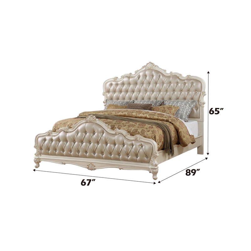 Bowery Hill Traditional Queen Bed in Rose Gold PU & Pearl White