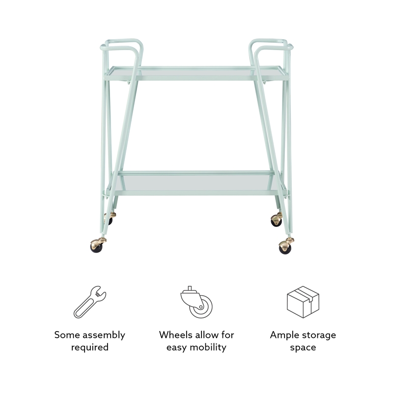 Bowery Hill Metal and Mirorred Mid Century Bar Cart in Mint Green