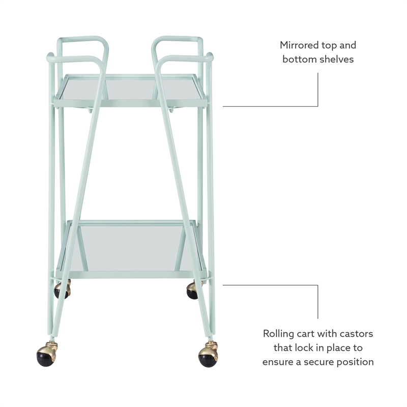 Bowery Hill Metal and Mirorred Mid Century Bar Cart in Mint Green