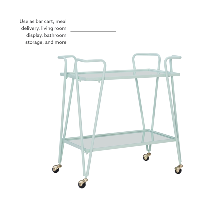 Bowery Hill Metal and Mirorred Mid Century Bar Cart in Mint Green
