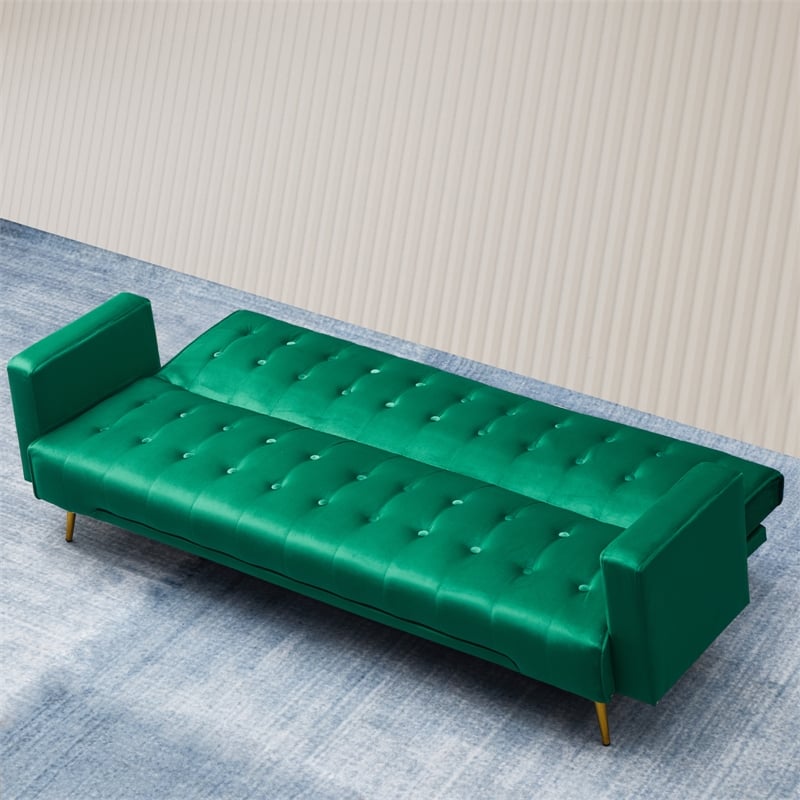 Bowery Hill Contemporary Velvet Convertible Sofa in Green Finish