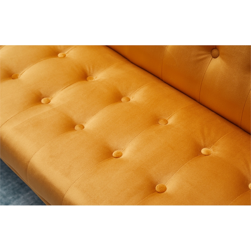 Bowery Hill Contemporary Velvet Convertible Sofa in Ginger Finish