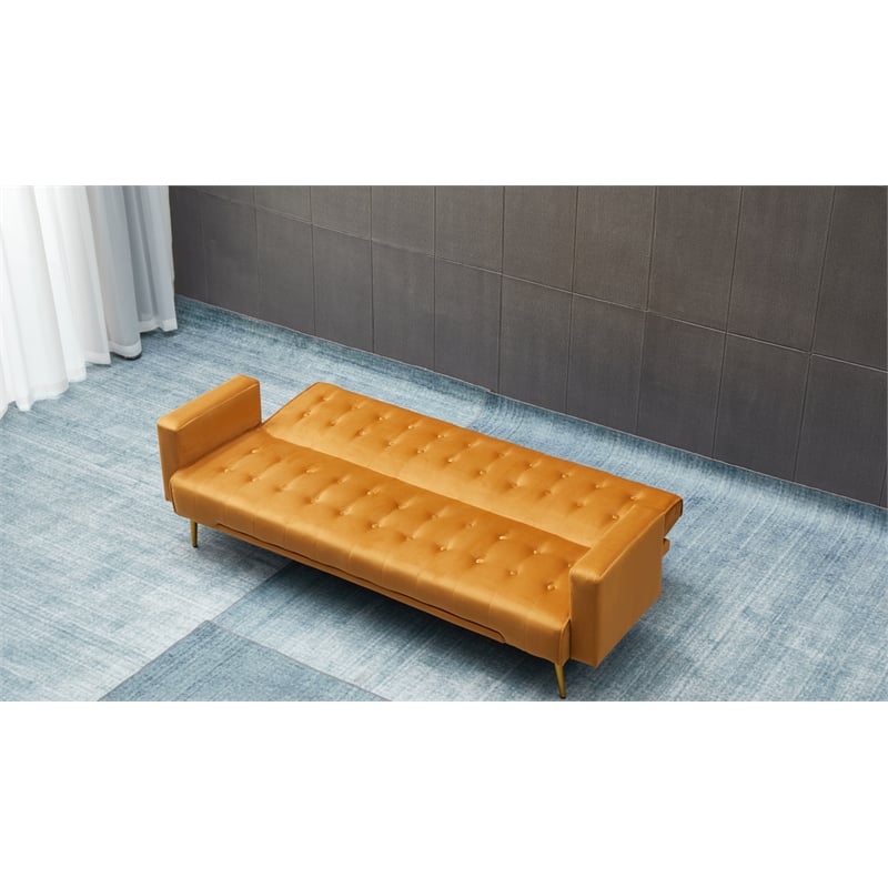 Bowery Hill Contemporary Velvet Convertible Sofa in Ginger Finish