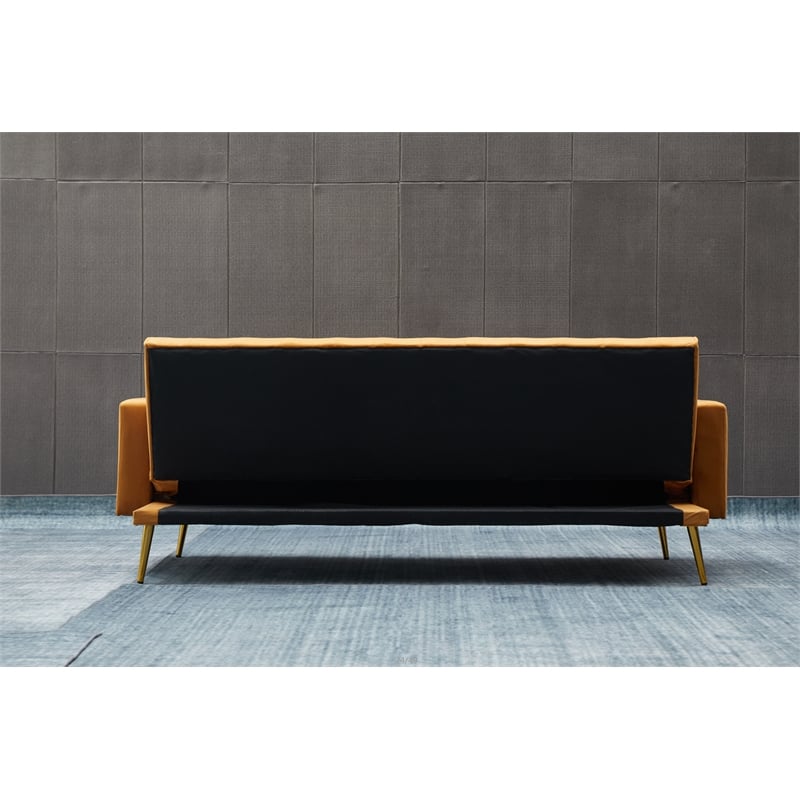 Bowery Hill Contemporary Velvet Convertible Sofa in Ginger Finish