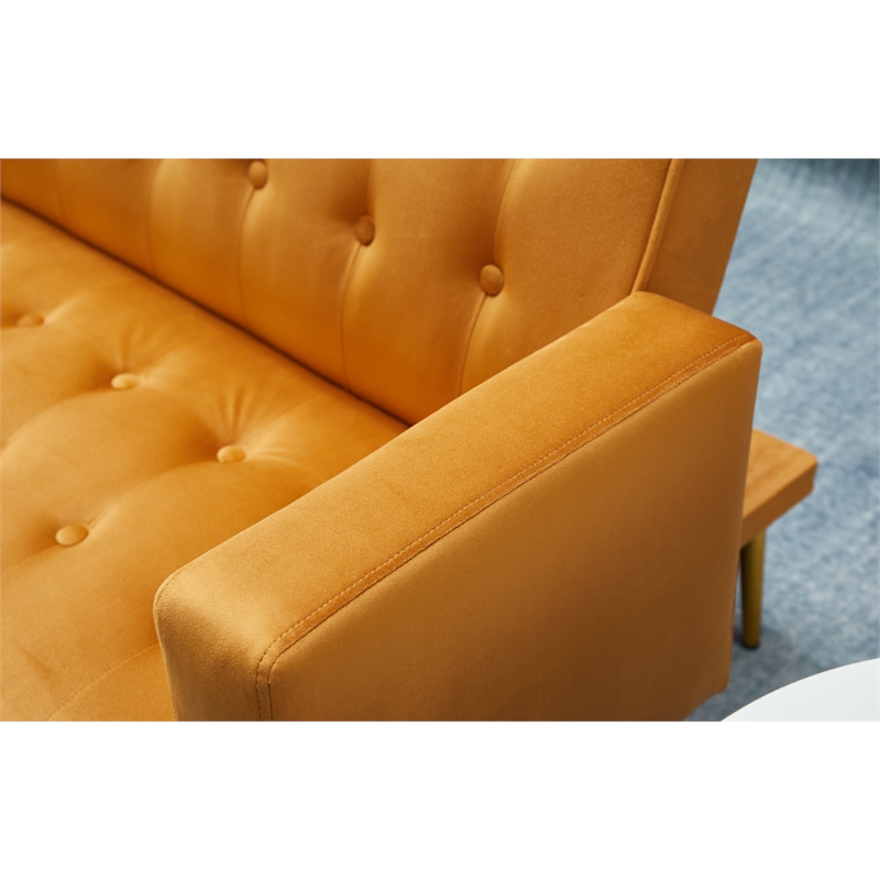 Bowery Hill Contemporary Velvet Convertible Sofa in Ginger Finish