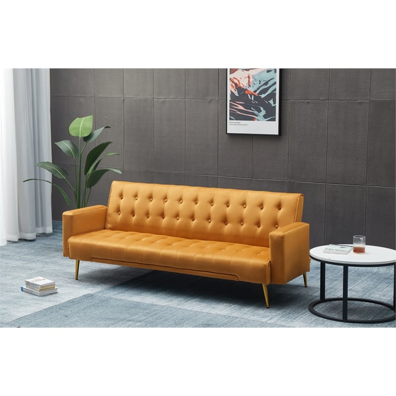 Bowery Hill Contemporary Velvet Convertible Sofa in Ginger Finish