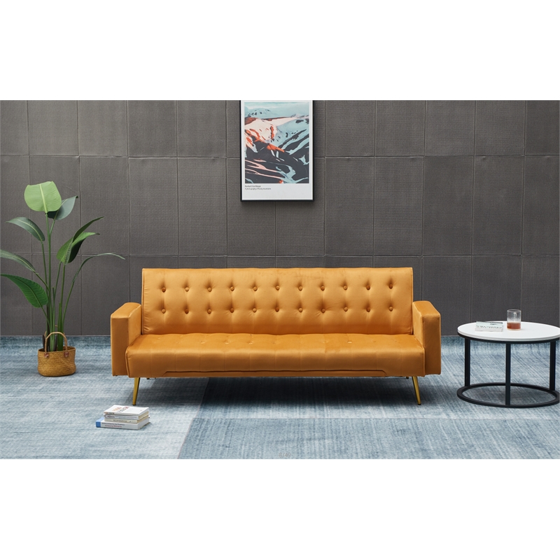 Bowery Hill Contemporary Velvet Convertible Sofa in Ginger Finish