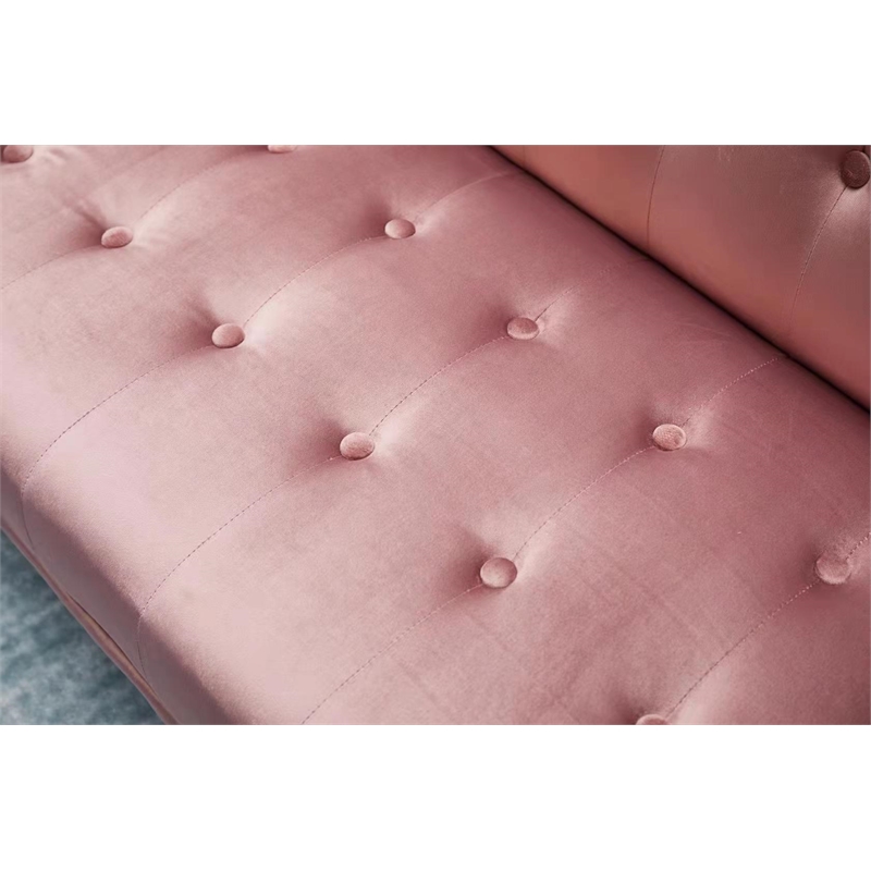 Bowery Hill Contemporary Velvet Convertible Sofa in Rose Finish