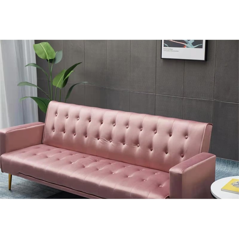Bowery Hill Contemporary Velvet Convertible Sofa in Rose Finish