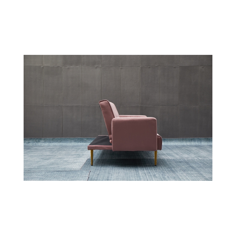 Bowery Hill Contemporary Velvet Convertible Sofa in Rose Finish