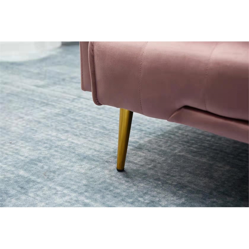 Bowery Hill Contemporary Velvet Convertible Sofa in Rose Finish
