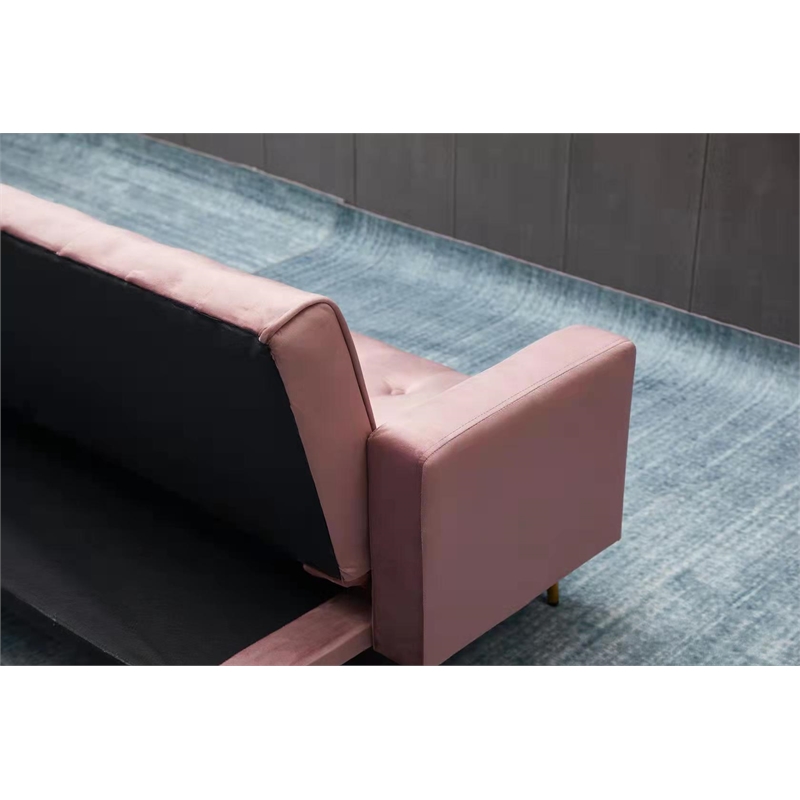 Bowery Hill Contemporary Velvet Convertible Sofa in Rose Finish