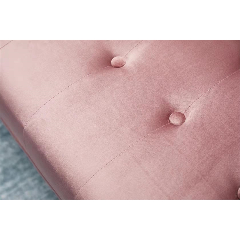 Bowery Hill Contemporary Velvet Convertible Sofa in Rose Finish