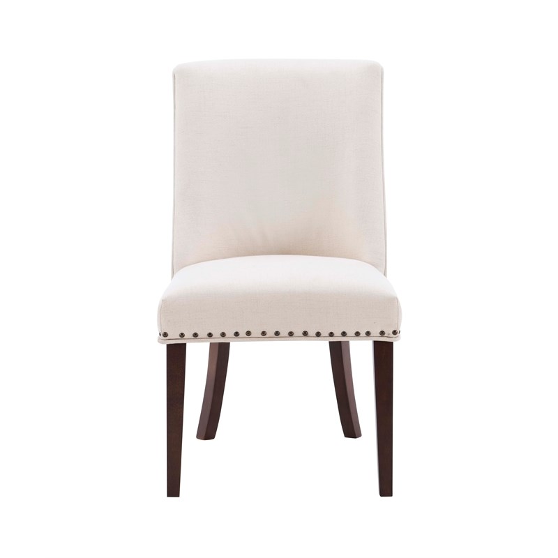 Bowery Hill 5 Pc Dining Set Natural Fabric Chairs Glass Top in Espresso Wood