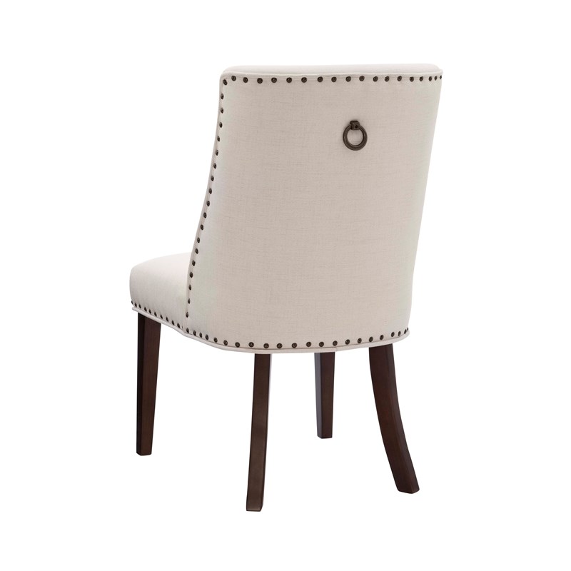 Bowery Hill 5 Pc Dining Set Natural Fabric Chairs Glass Top in Espresso Wood