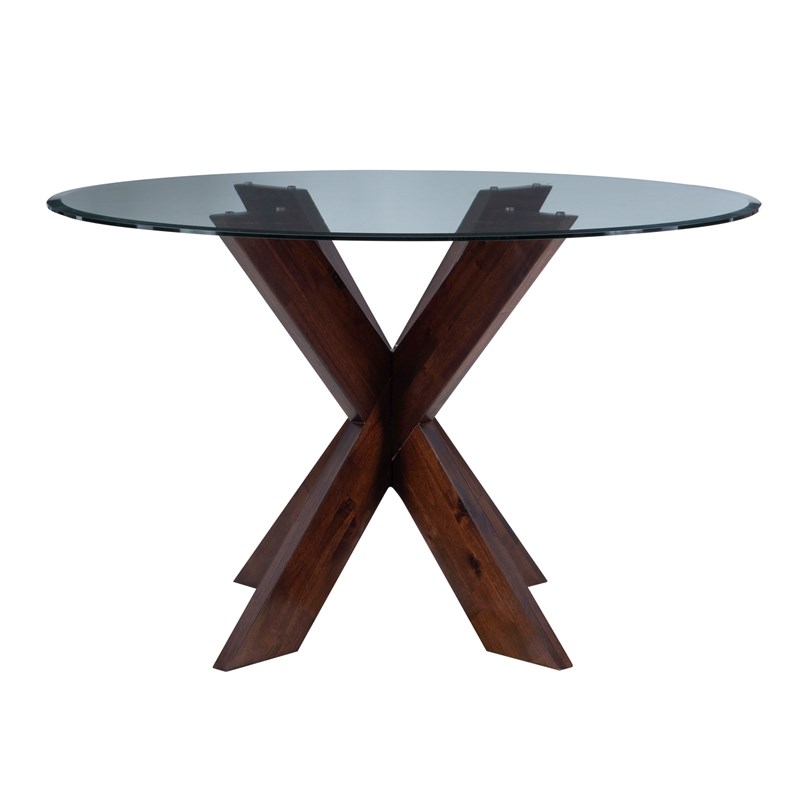 Bowery Hill 5 Pc Dining Set Natural Fabric Chairs Glass Top in Espresso Wood