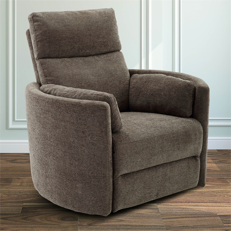 Bowery Hill Transitional Polyester Power Swivel Glider Recliner in Brown