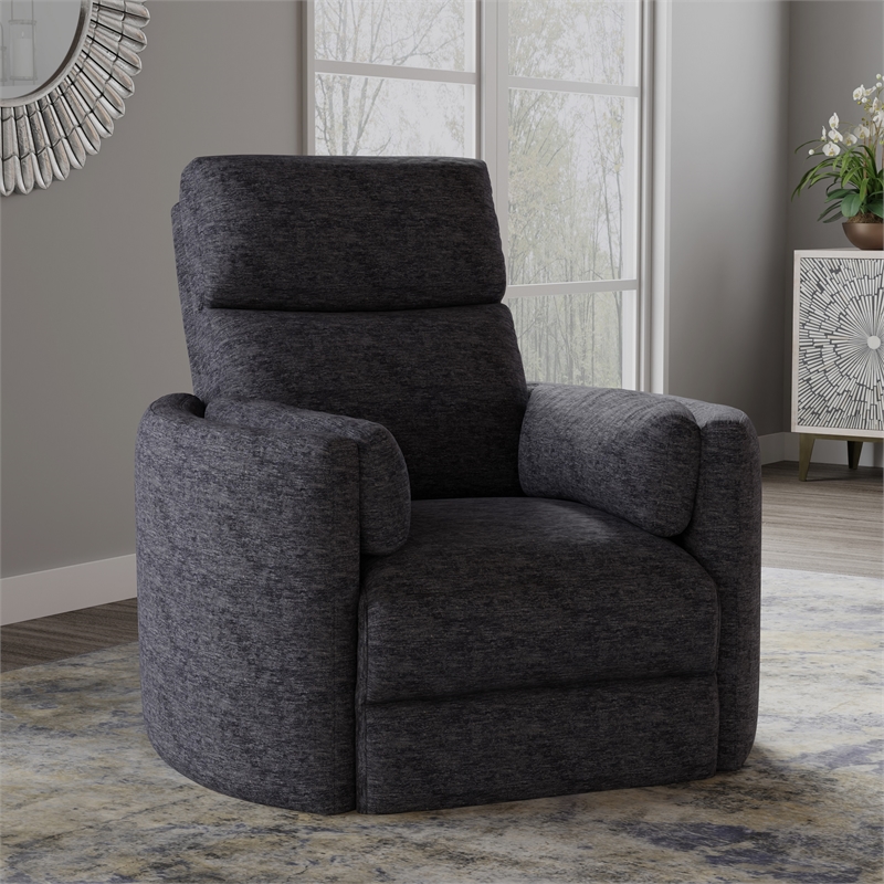 Bowery Hill Polyester Fabric Power Swivel Glider Recliner in Black