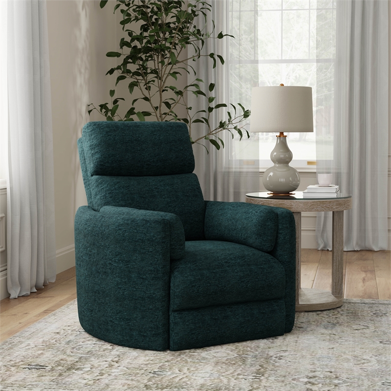 Bowery Hill Polyester Power Swivel Glider Recliner in Peacock Blue