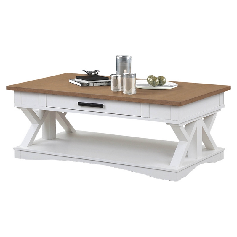 Bowery Hill Traditional Wood Cocktail Table in White with Storage Drawer