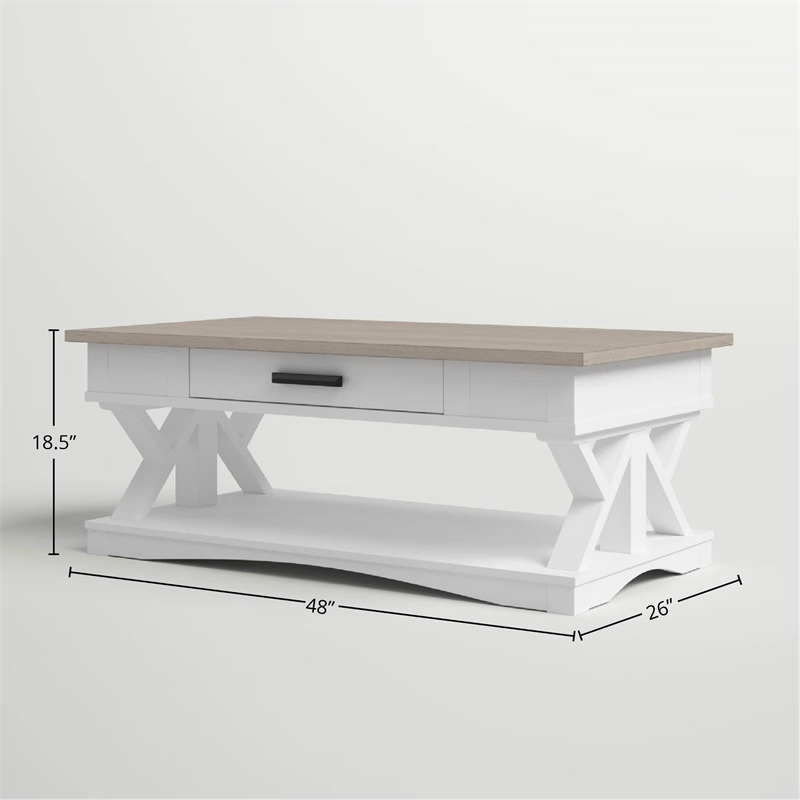 Bowery Hill Traditional Wood Cocktail Table in White with Storage Drawer