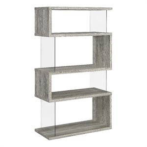 Bowery Hill Zigzag Geometric 4-Shelf Contemporary Wood Bookcase in Gray