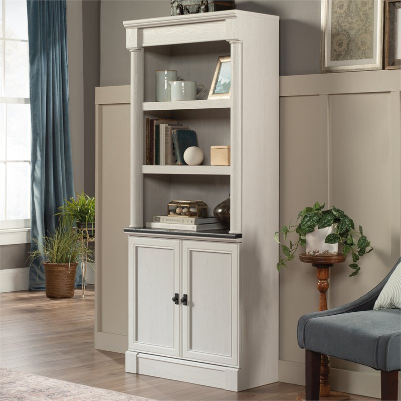 Bowery Hill Engineered Wood Bookcase in Glacier Oak/Rosso Slate Accent