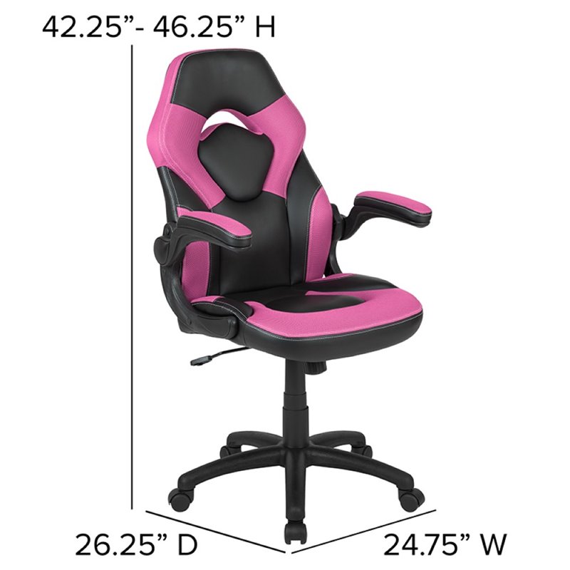 Bowery Hill Gaming Desk and Racing Swivel Chair Set in Black and Pink