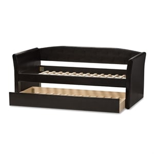 Bowery Hill Contemporary Faux Leather Daybed with Trundle in Black