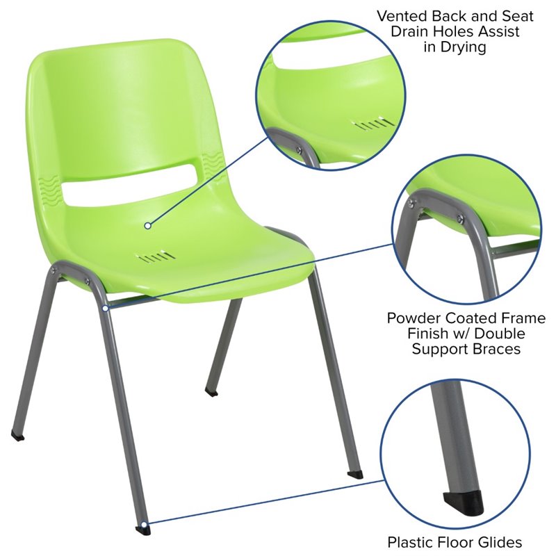 Bowery Hill Contemporary Plastic Stack Chair In Green Finish