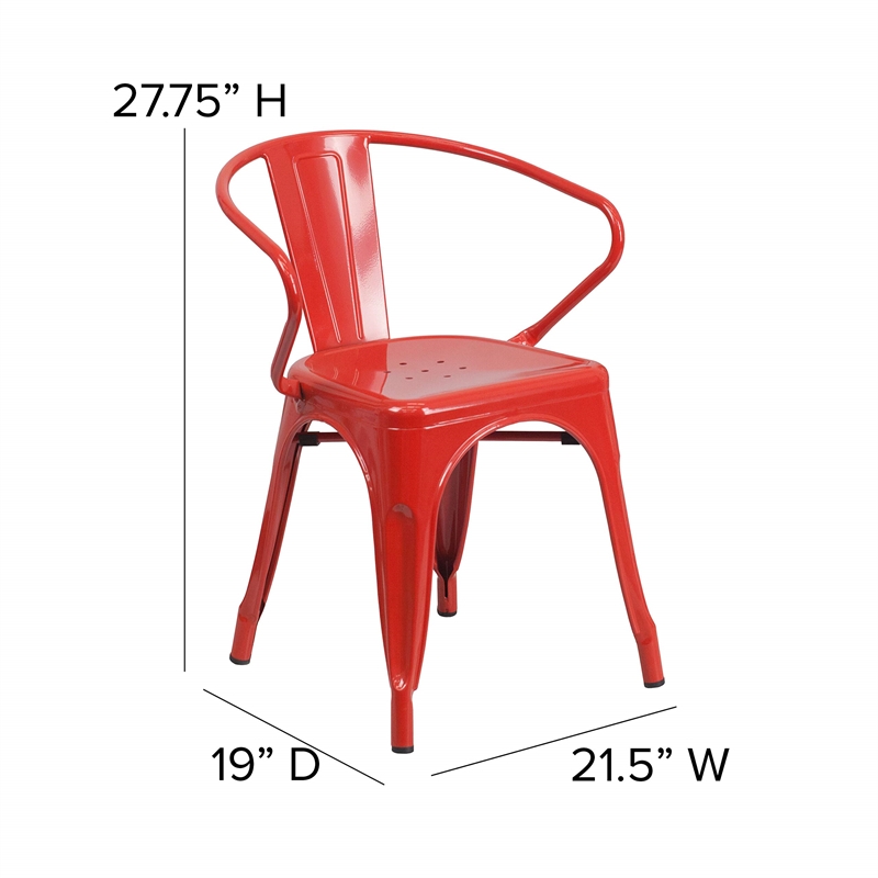Bowery Hill Industrial Metal Stackable Dining Arm Chair in Red