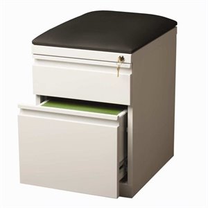 Bowery Hill 20&quotD 2-Drawer White/Black Mobile Pedestal Filing Cabinet w/ Cushion