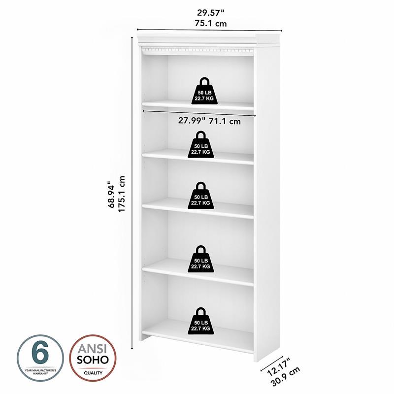 Bowery Hill 5 Shelf Bookcase in Pure White and Shiplap Gray - Engineered Wood