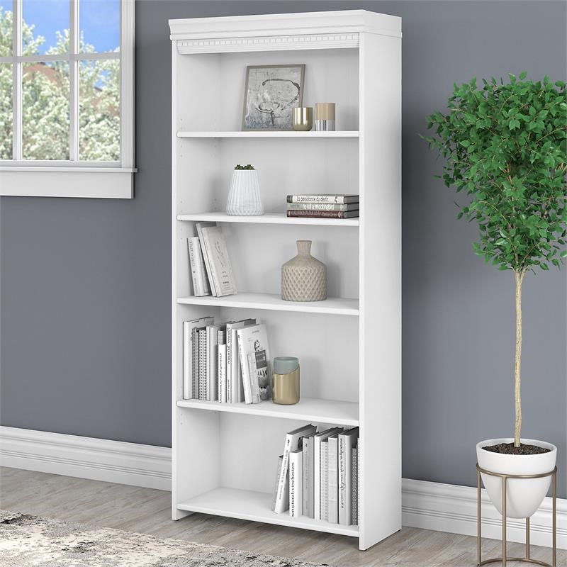 Bowery Hill 5 Shelf Bookcase in Pure White and Shiplap Gray - Engineered Wood