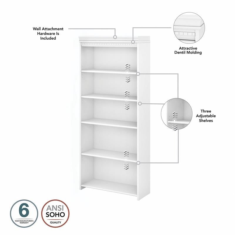 Bowery Hill 5 Shelf Bookcase in Pure White and Shiplap Gray - Engineered Wood