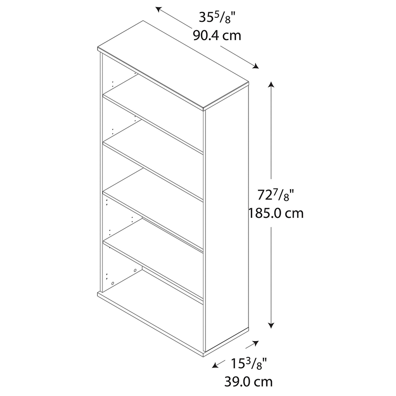 Bowery Hill 36W 5 Shelf Bookcase in Natural Cherry - Engineered Wood