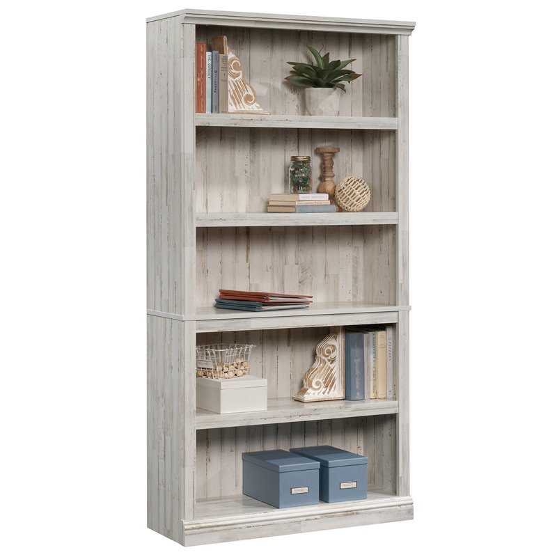Bowery Hill Modern Engineered Wood 5-Shelf Bookcase in White Plank