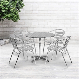 Bowery Hill Contemporary 5 Piece Round Patio Dining Set in Aluminum