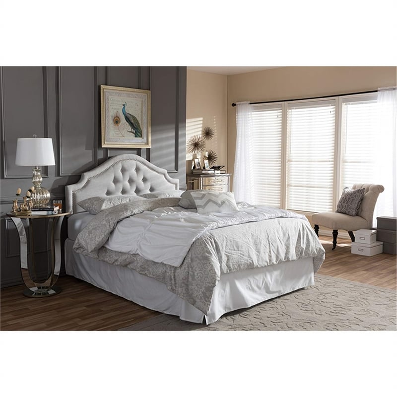 Bowery Hill Modern Upholstered Full Headboard in Grayish Beige