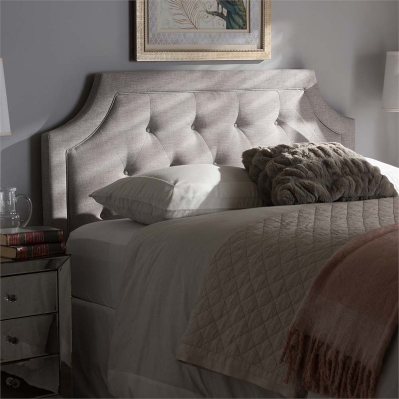 Bowery Hill Contemporary Fabric Tufted Full Headboard in Grayish Beige