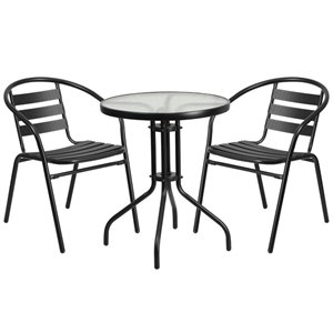 Bowery Hill Contemporary 3 Piece Round Patio Bistro Set in Black