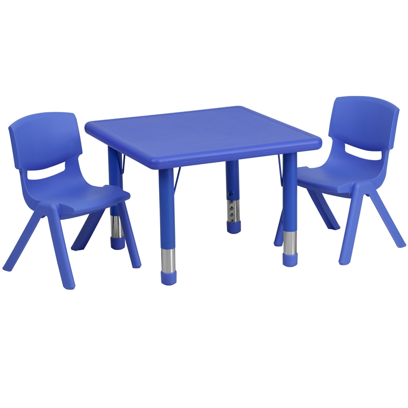 Bowery Hill 3 Piece Square Adjustable Activity Table Set in Blue