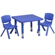 Bowery Hill 3 Piece Square Adjustable Activity Table Set in Blue
