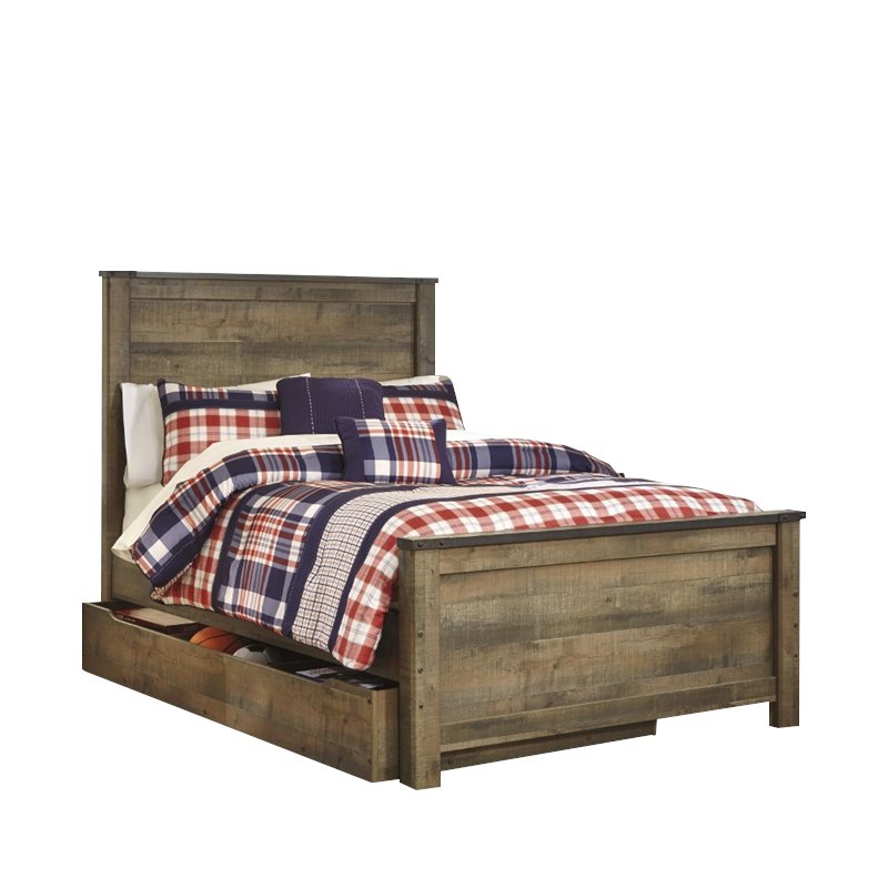 Bowery Hill Contemporary Full Panel Bed with 1-Large Storage Drawer in Brown